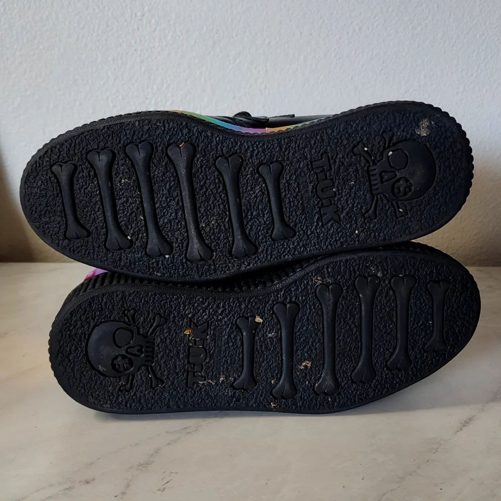 T.U.K. Rare Tuk Black Leather Triple Rainbow Sole Viva Creepers Mondo Size 6